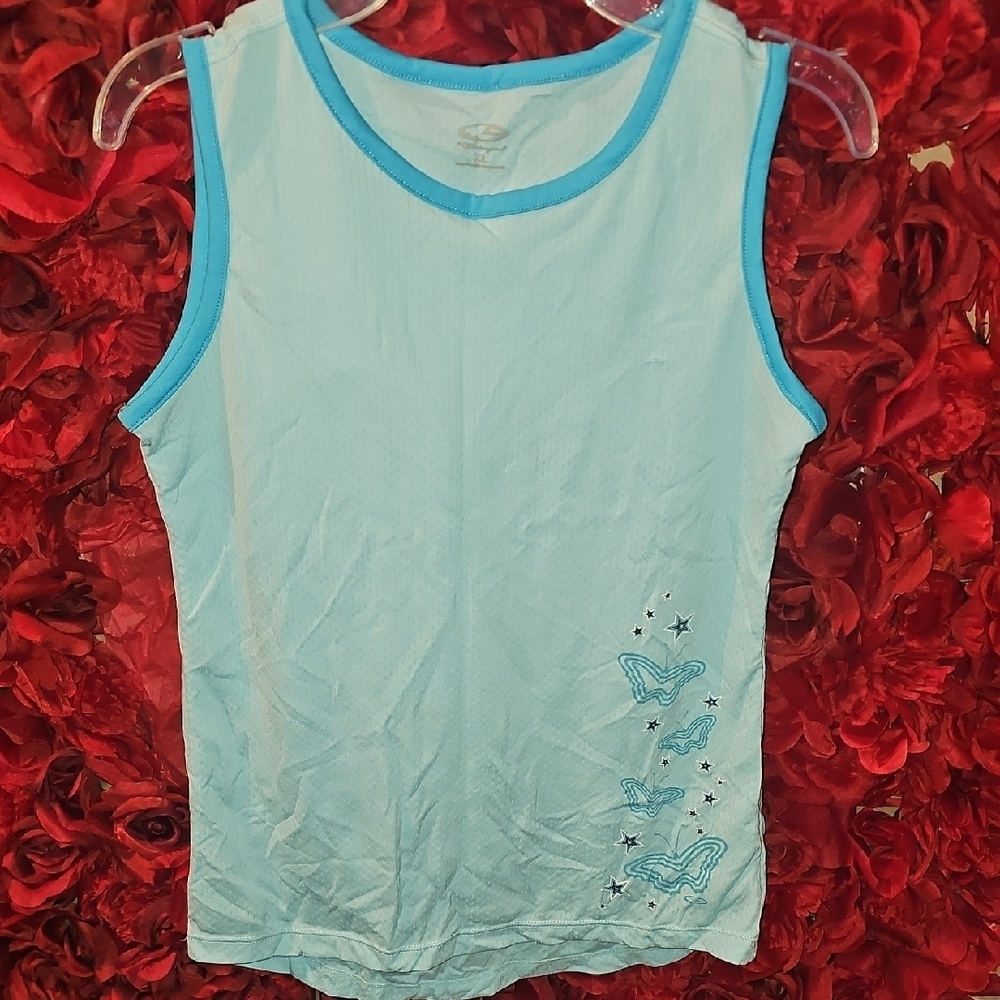 Champion Girls Green and Blue Fitted Sleeveless Tank Top Size XLarge